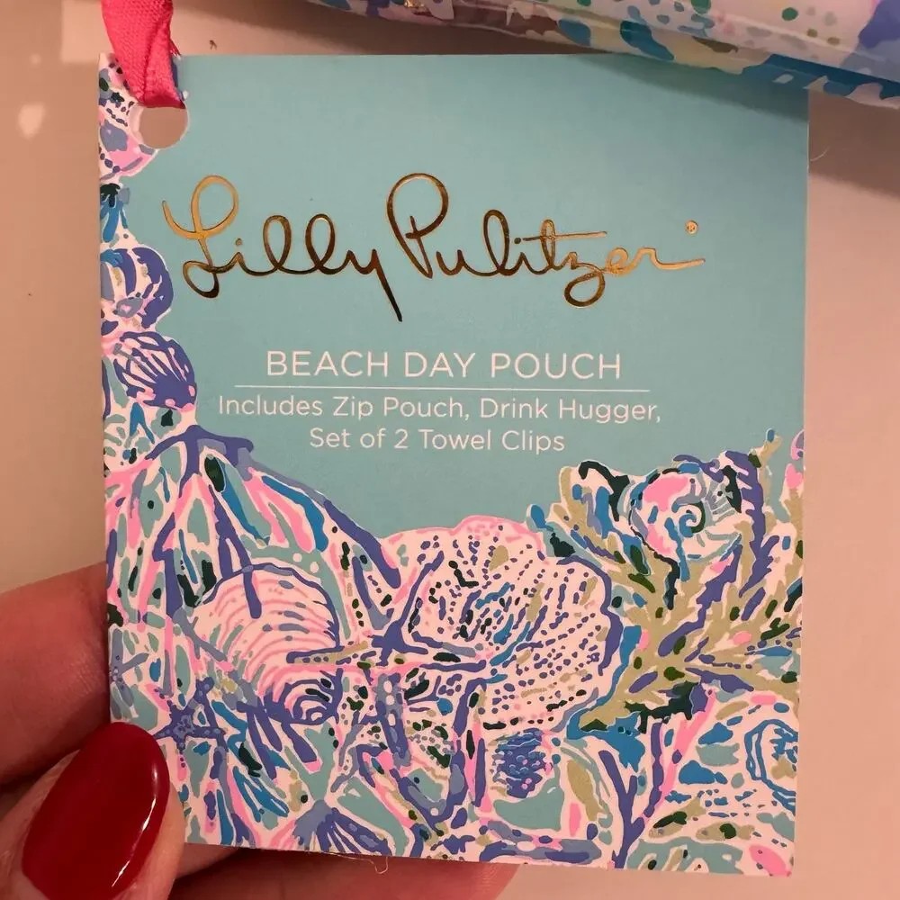 Lilly Pulitzer Soleil It On Me Beach Day Pouch Drink Hugger Coozie Towel Clips